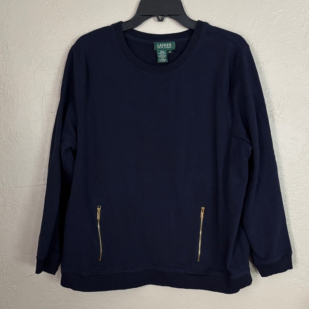Vintage Rare Lauren Ralph Lauren Women's Crewneck Sweatshirt 2X Navy Blue